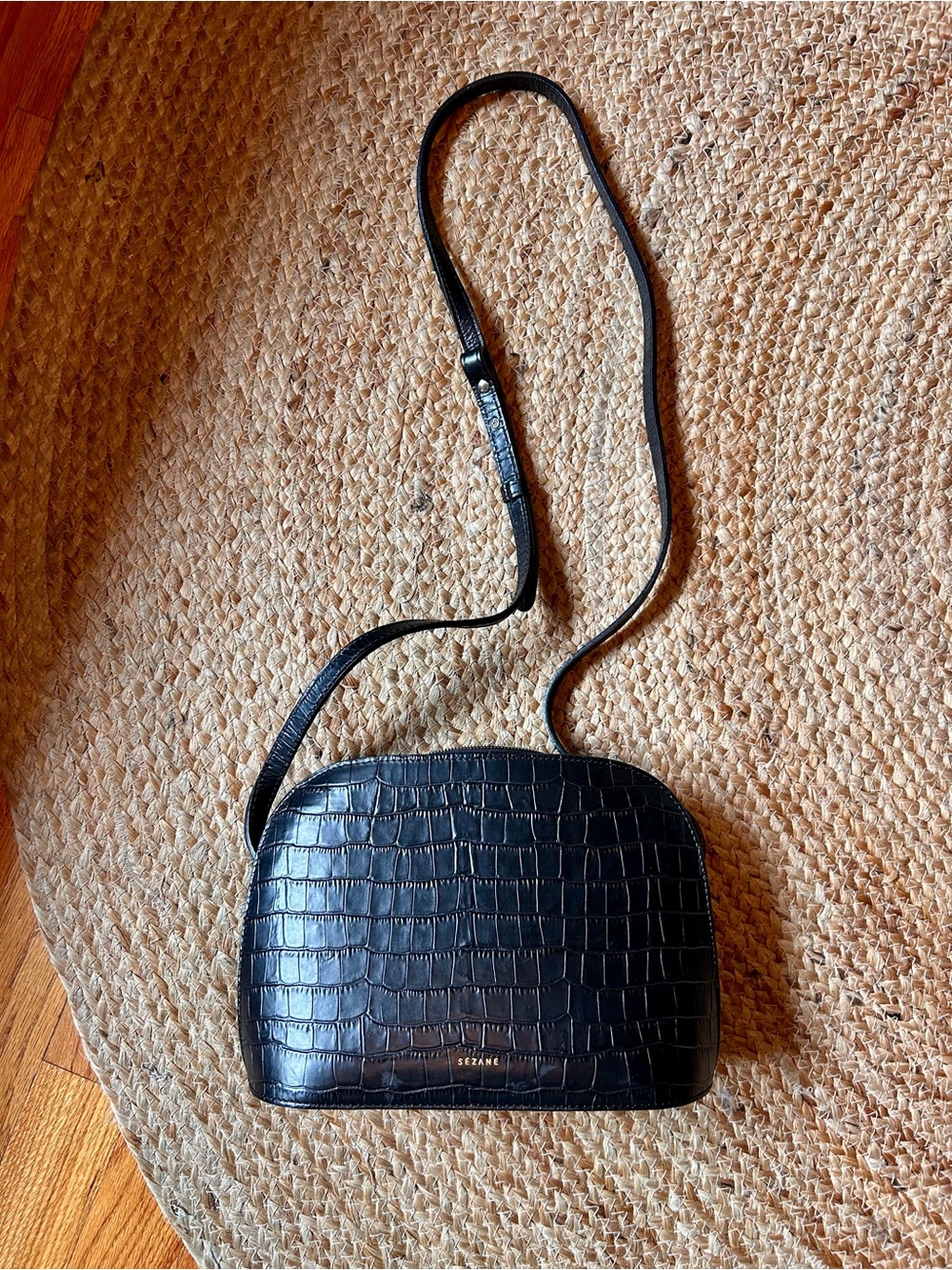 Sezane Black Croc-Embossed Leather Crossbody